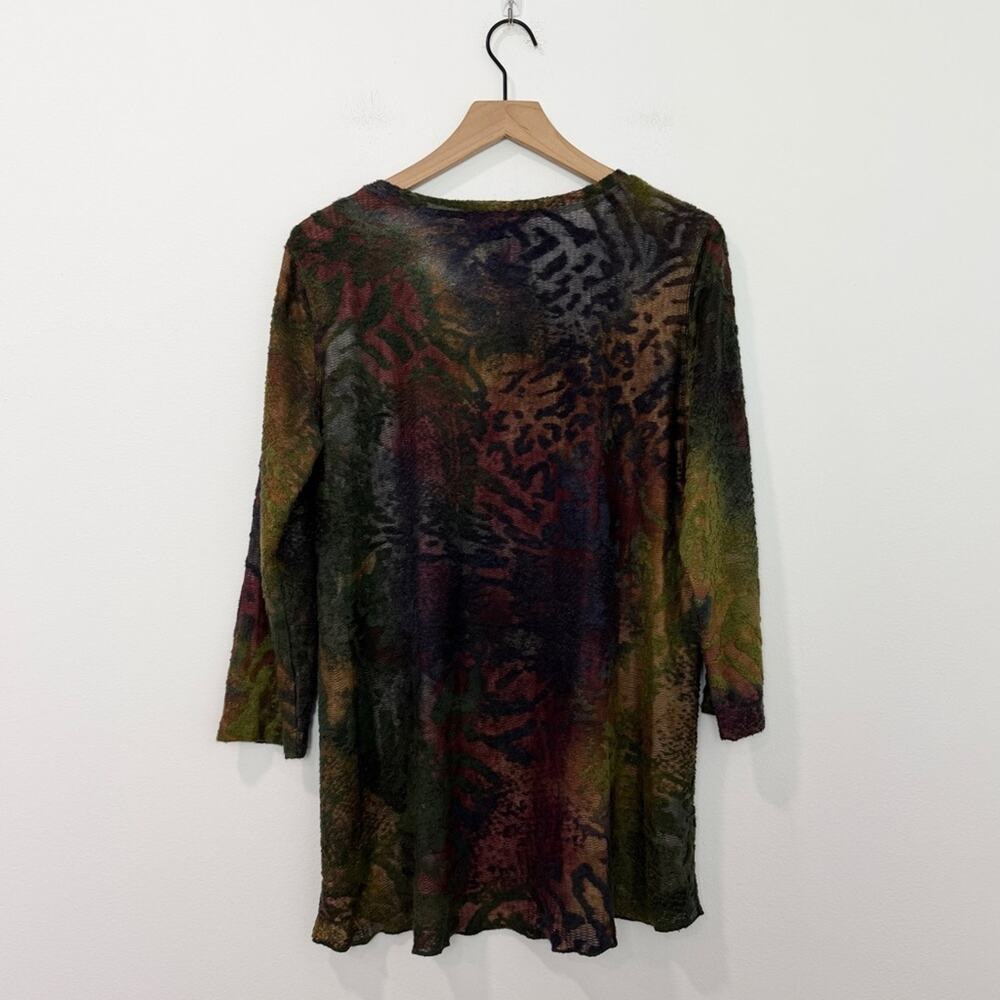 Ali Miles Pullover Blouse Burn Out Animal Print Multicolor Texture size Large - Picture 2 of 6